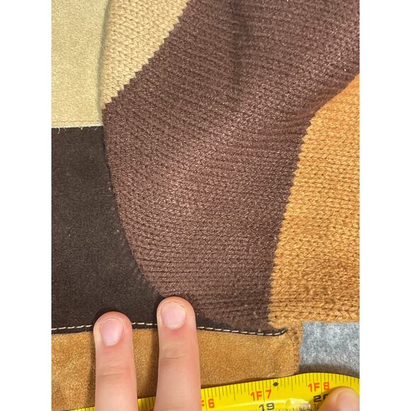 VINTAGE 90s Bomber Jacket Mens Medium Brown Leather Striped Knit Turtleneck Y2K - Picture 7 of 7